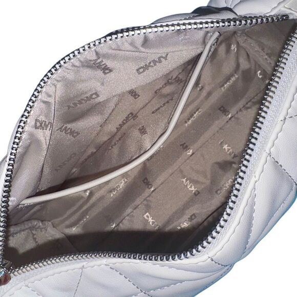 DKNY Ginger Top Zip White Quilted Faux Leather Shoulder Bag w/ NY Heart Charm - Picture 8 of 10